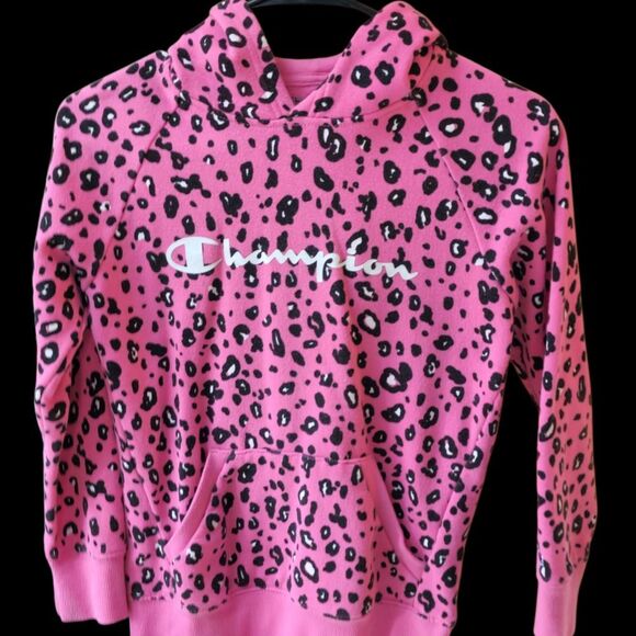 Girls Champion Pink Leopard Pullover Hoodie - Picture 1 of 3